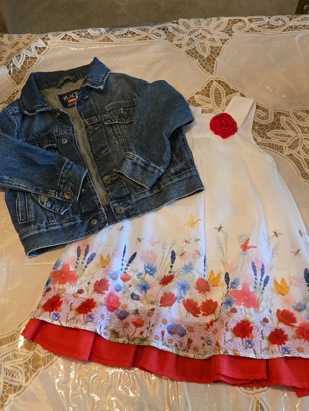 BLUEBERi BLVD FLORAL DRESS & CHILDRENS  PLACE DENIM JACKET SZ 4